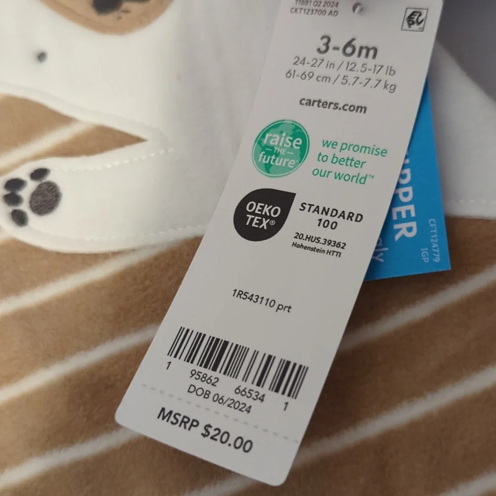 Carter's Tan and White Striped Baby Sleep Sack with Bear Appliqué - Picture 3 of 4